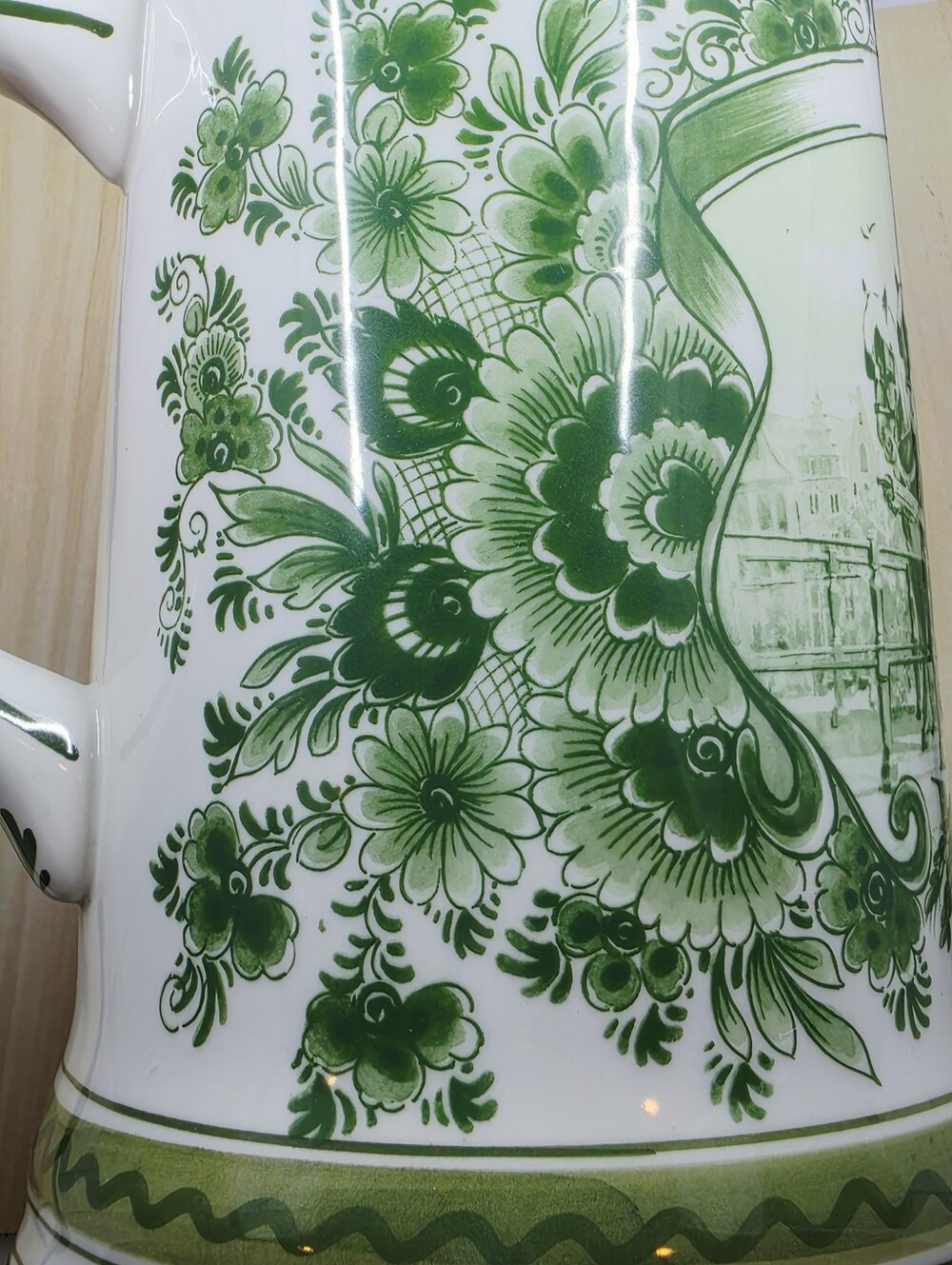 Holland Delft Green Floral Heineken Stein with Handle Vintage Large Stamped - Picture 7 of 15